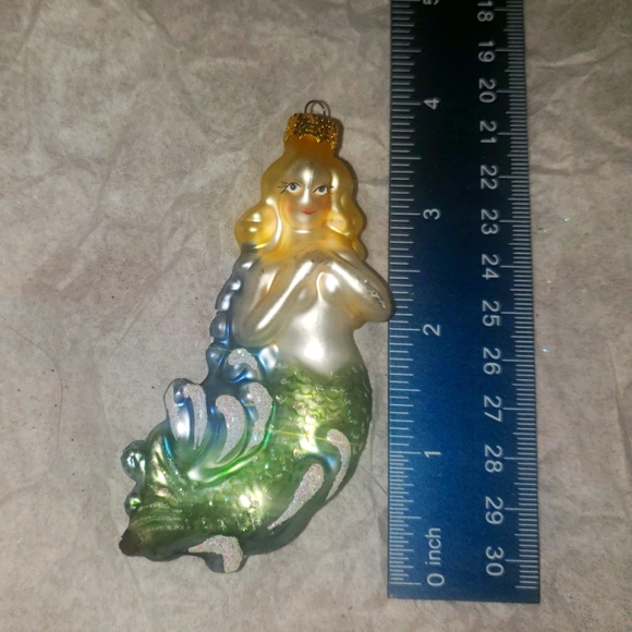 Mermaid waves Ocean Glitter Blue Glass Ornament